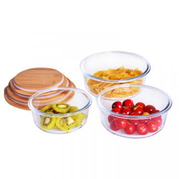 Glass food storage container with a bamboo lid