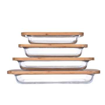 Rectangular glass baking dish with an eco-friendly bamboo lid