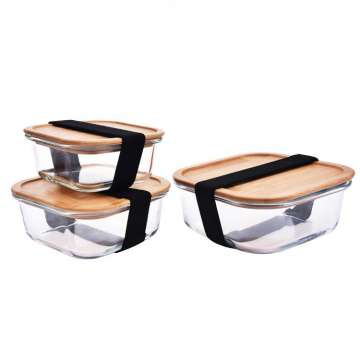 Wholesale bamboo salad lunch box with a fashionable eco-friendly glass food container.